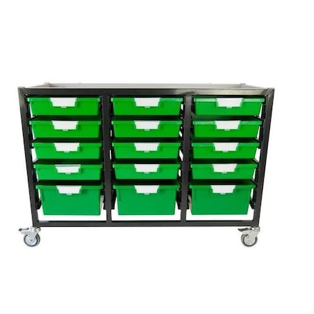Storsystem Commercial Grade Mobile Bin Storage Cart with 15 Green High Impact Polystyrene Bins/Trays CE2106DG-12S3DPG